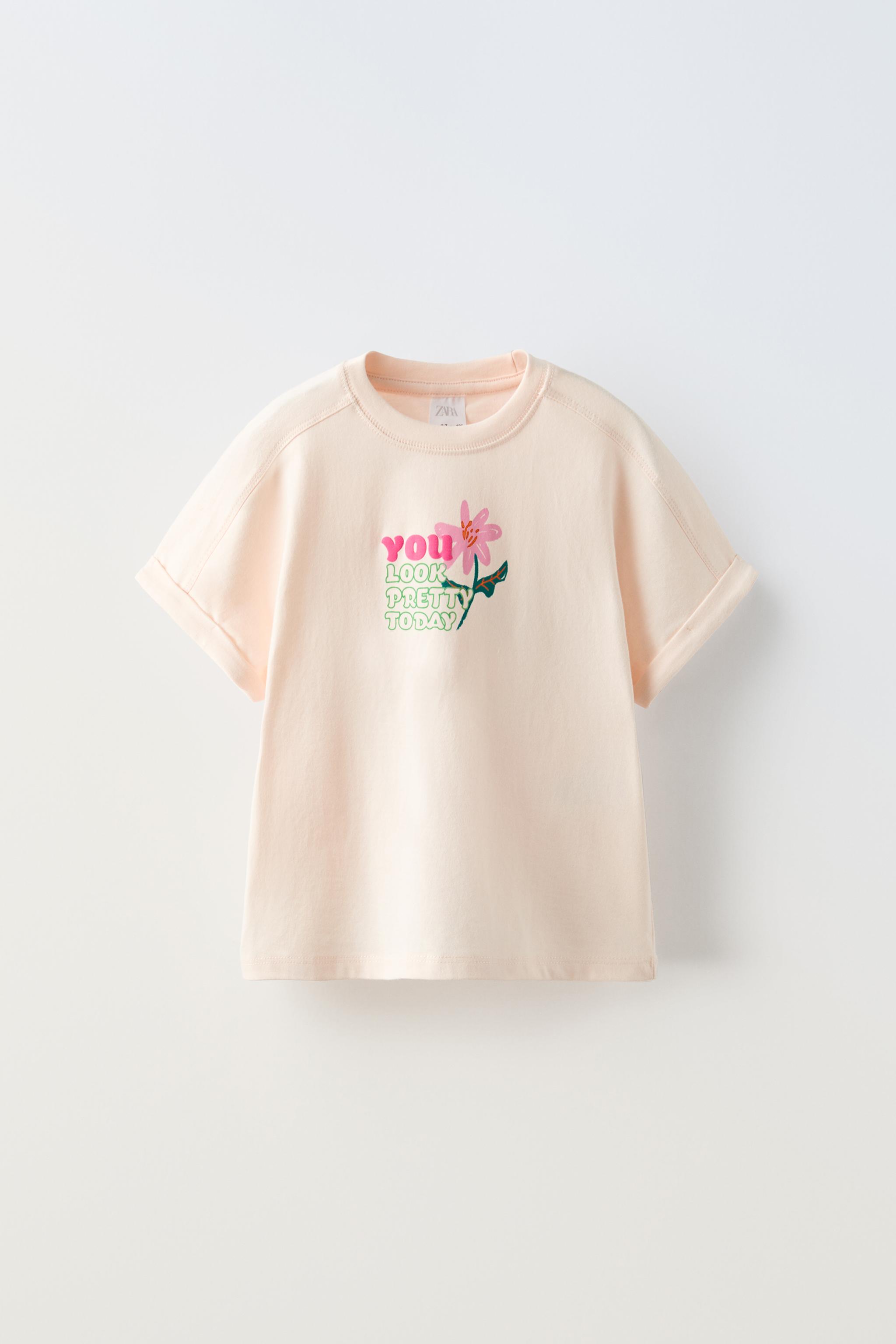 FLOWER PRINT T SHIRT WITH SLOGAN