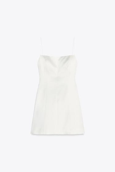 SATIN MINI DRESS WITH BACK BOW - Oyster-white by Zara - Image 4