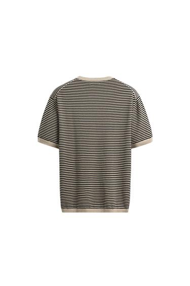 CAMISETA PUNTO ALGODÓN - LINO RAYAS - Crudo / Negro de Zara