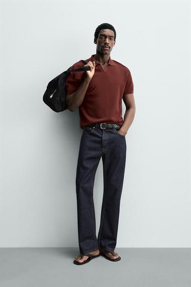 TEXTURED KNIT POLO SHIRT - dark russet by Zara