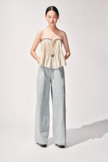 Zara ZW COLLECTION 撞色滾邊上衣 - 裸色