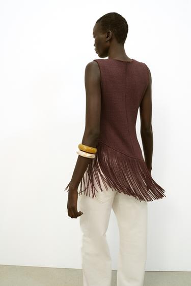ASYMMETRIC TEXTURED TOP - Chocolate by Zara - Image 3