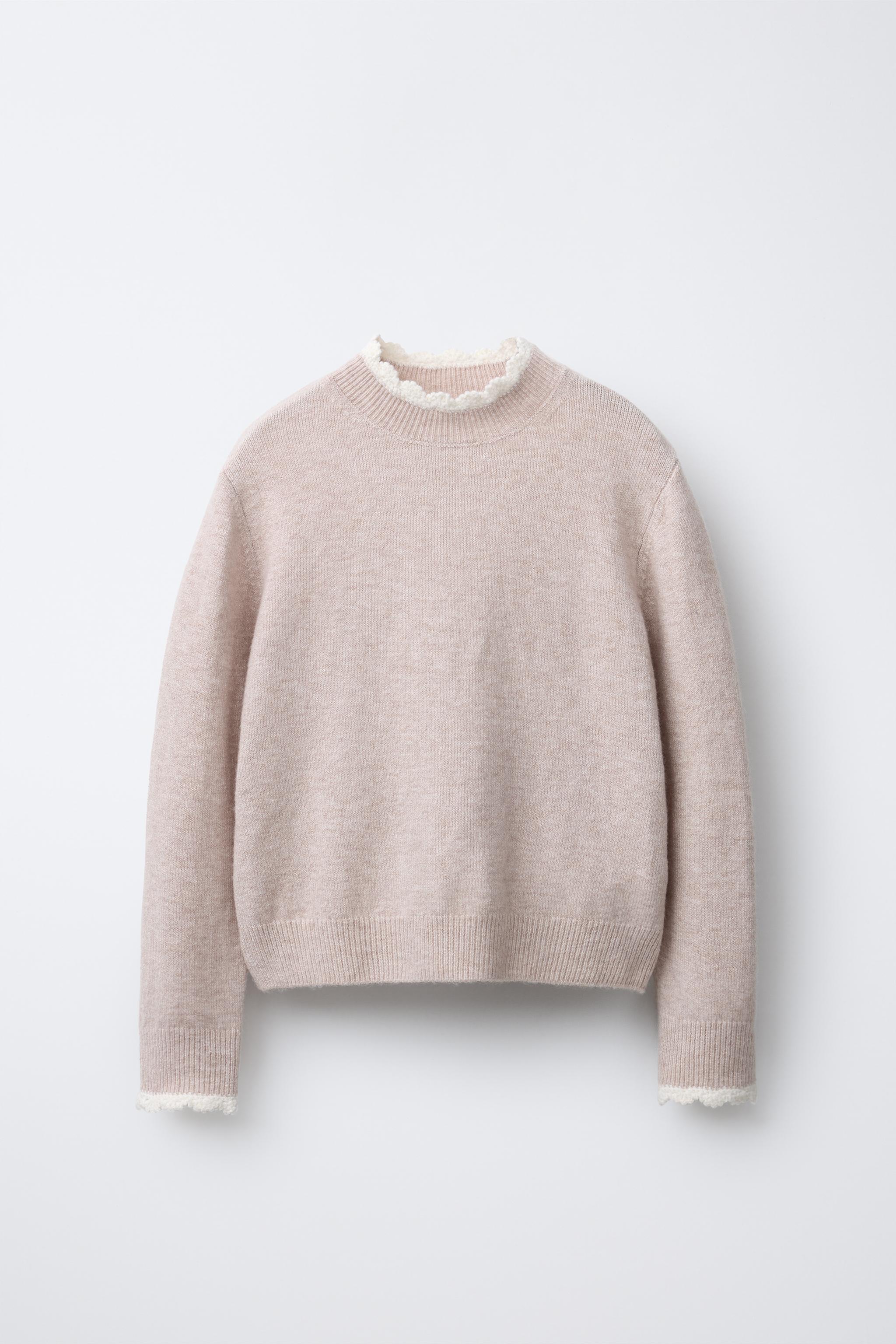 CROCHET TRIM KNIT SWEATER - Beige | ZARA Canada