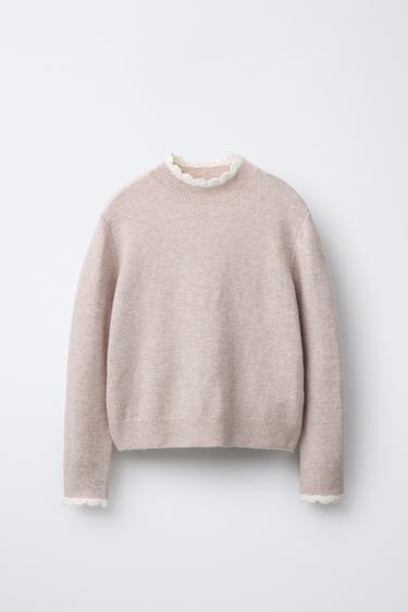 CROCHET TRIM KNIT SWEATER - Beige by Zara - Image 0