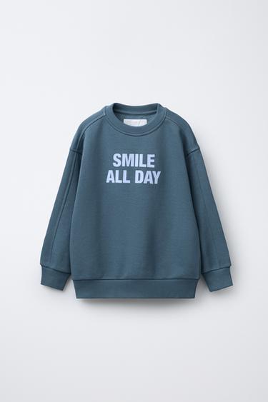 SLOGAN FLOCK PRINT SWEATSHIRT - Blue by Zara