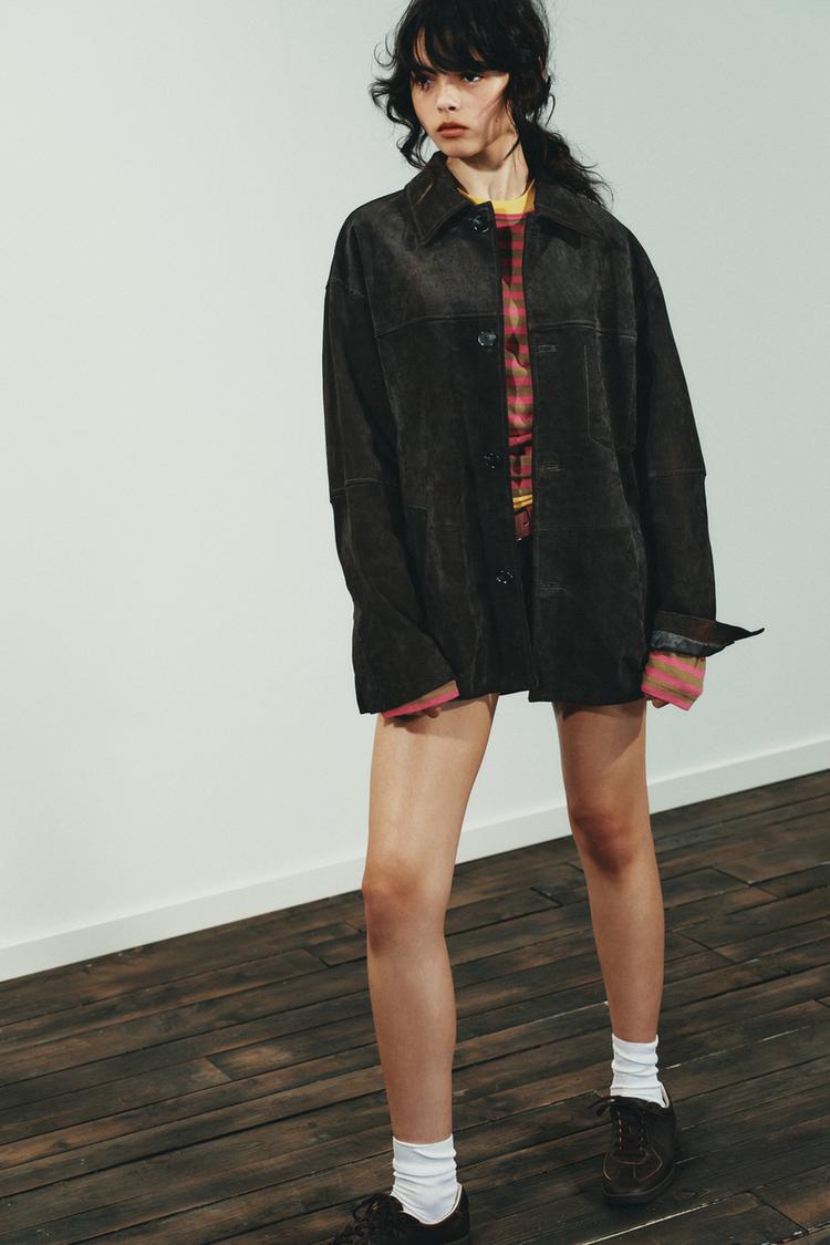 GIUBBOTTO OVERSIZE IN 100% PELLE SCAMOSCIATA Ossido ZARA