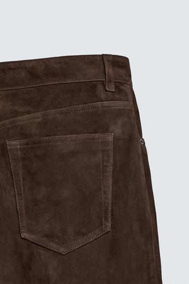 PANTALON STRAIGHT FIT CUIR DAIM - Marron foncé de Zara - Image 9