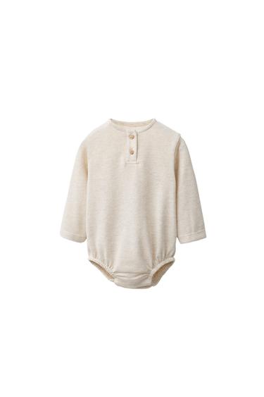 HENLEY NECK BODYSUIT — Mid-ecru 2