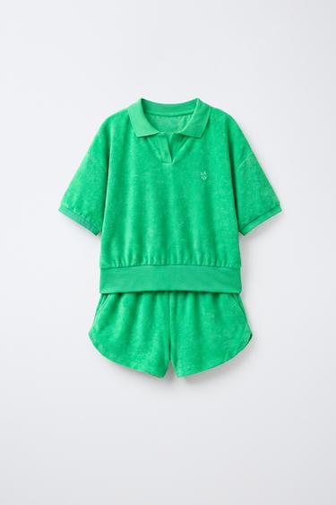 CONJUNTO POLO Y BERMUDA EFECTO TOALLA - Verde de Zara