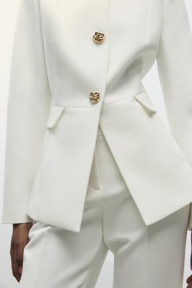 TAILORED ROUND NECK BLAZER - Oyster-white by Zara - Image 3