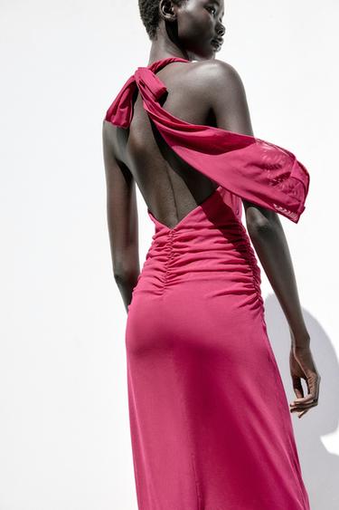 ROBE TULLE HALTER DRAPÉE - Framboise de Zara - Image 4