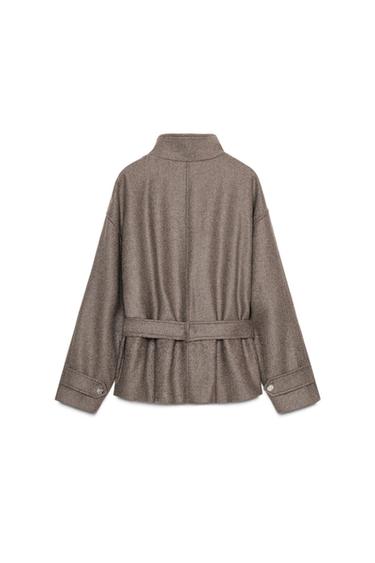 KURZER WOLLMANTEL MIT GÜRTEL - Dunkles Nerzbraun von Zara