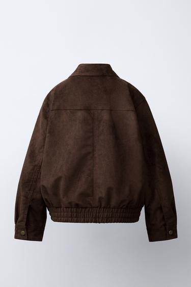 FAUX SUEDE BOMBER JACKET - Chocolate by Zara