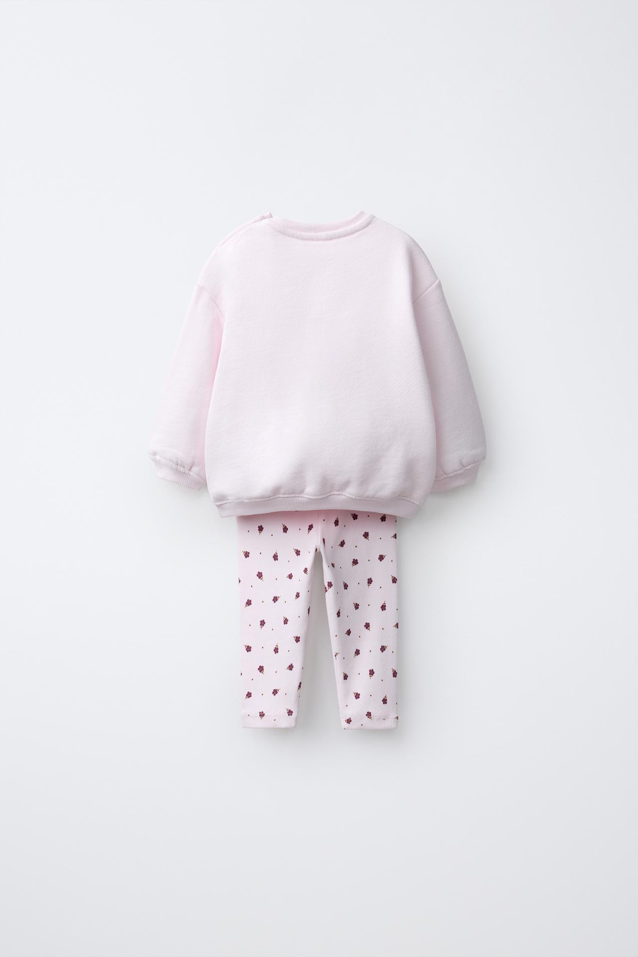 FLORAL SWEATSHIRT AND LEGGINGS SET — Pink