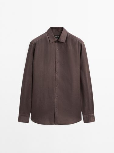 Zara Lightweight regular fit twill shirt - Chocolate