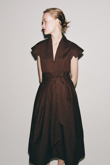 ROBE POPELINE PLIS ZW COLLECTION - Marron de Zara - Image 1