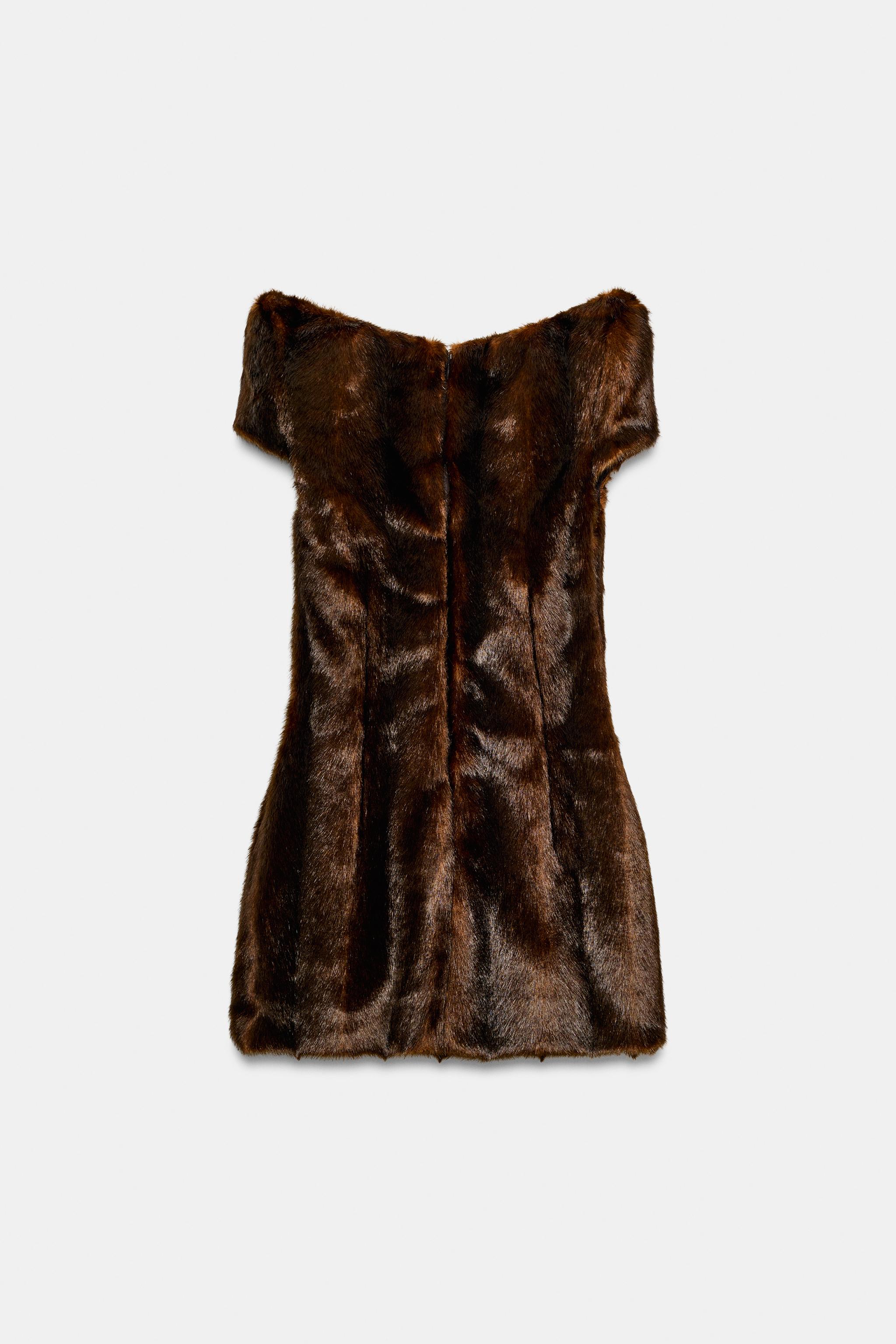 CATS FAUX FUR EFFECT MINI DRESS WITH PADDED SHOULDERS