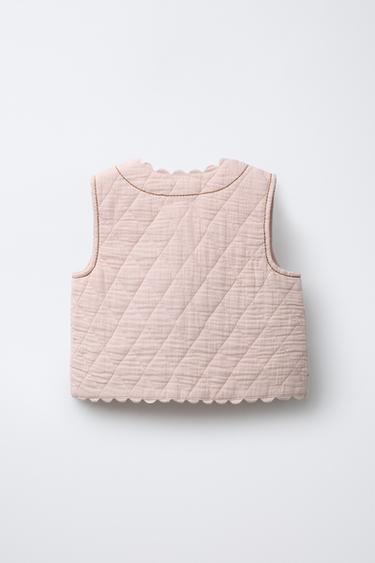 GILET TEXTURÉ FLEURS BRODÉES - Rose pâle de Zara - Image 1
