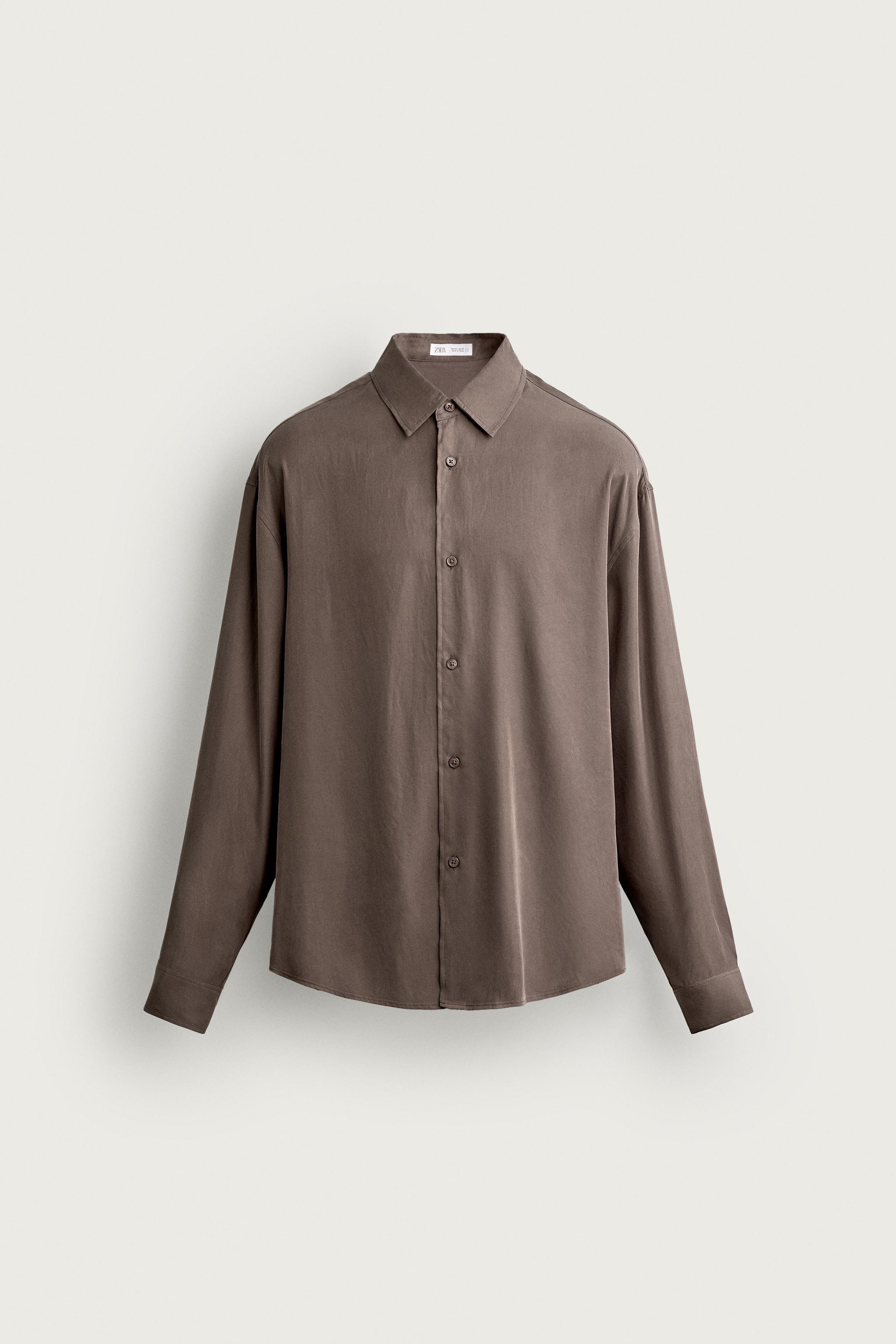 RELAXED FIT FLOWY SHIRT — Taupe gray