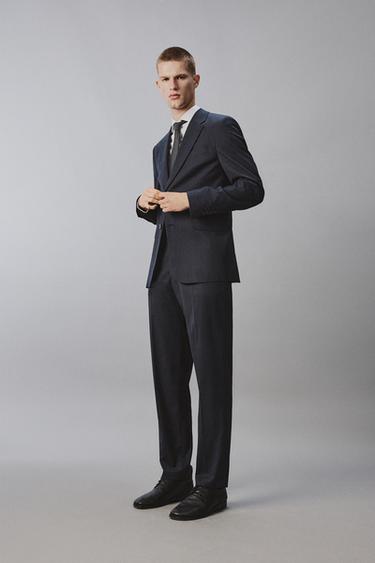 REGULAR FIT WOOL BLEND CHECK SUIT TROUSERS - Dark navy by Zara - Image 0