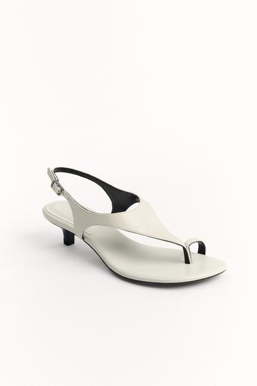 Zara LEATHER KITTEN HEELED SANDALS - White