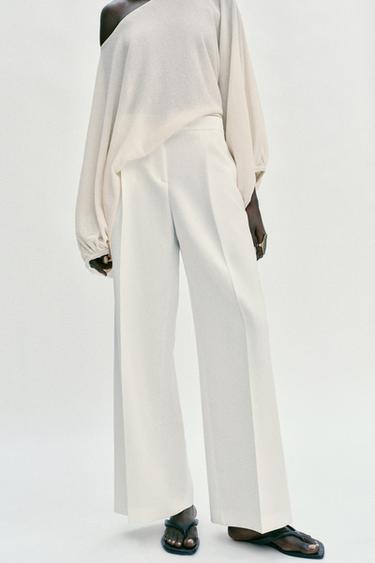 Zara PLEATED WIDE LEG PANTS - Oyster-white