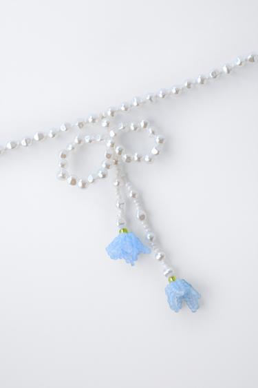 FAUX PEARL AND FLOWER BEAD NECKLACE - White by Zara - Image 2