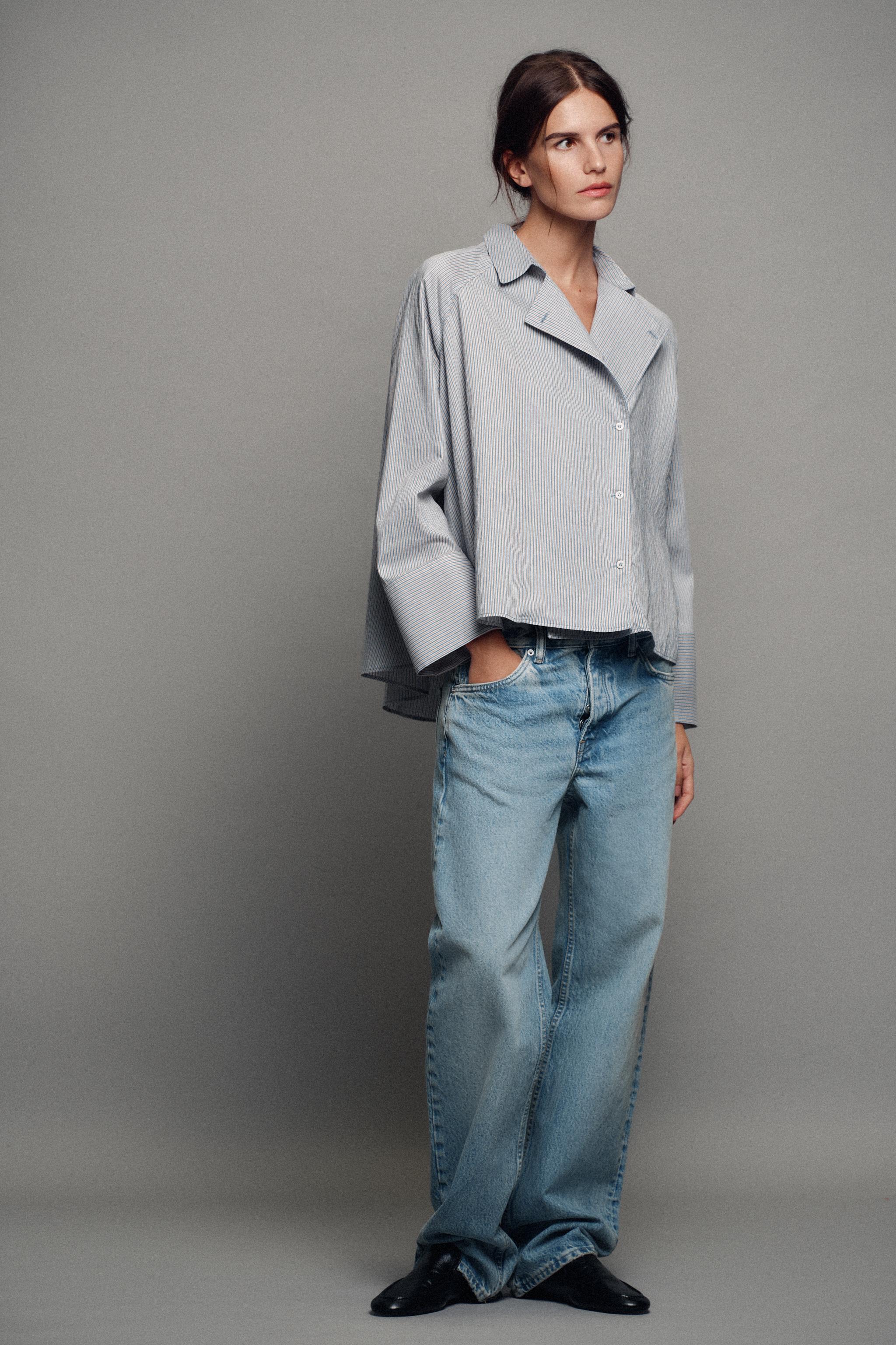 Zara ZW COLLECTION ÇİZGİLİ ANVELOP GÖMLEK