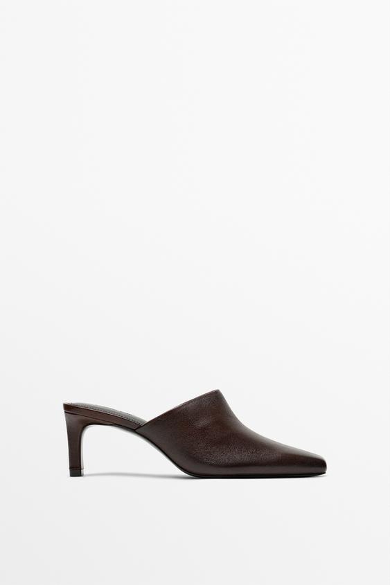 Zapato tacón piel destalonado - Rojo Burdeos de Zara - Imagen 0