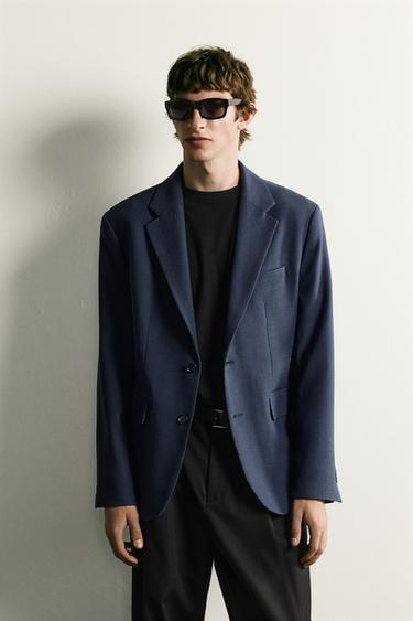 Zara REGULAR FIT TEXTURED BLAZER - Blue