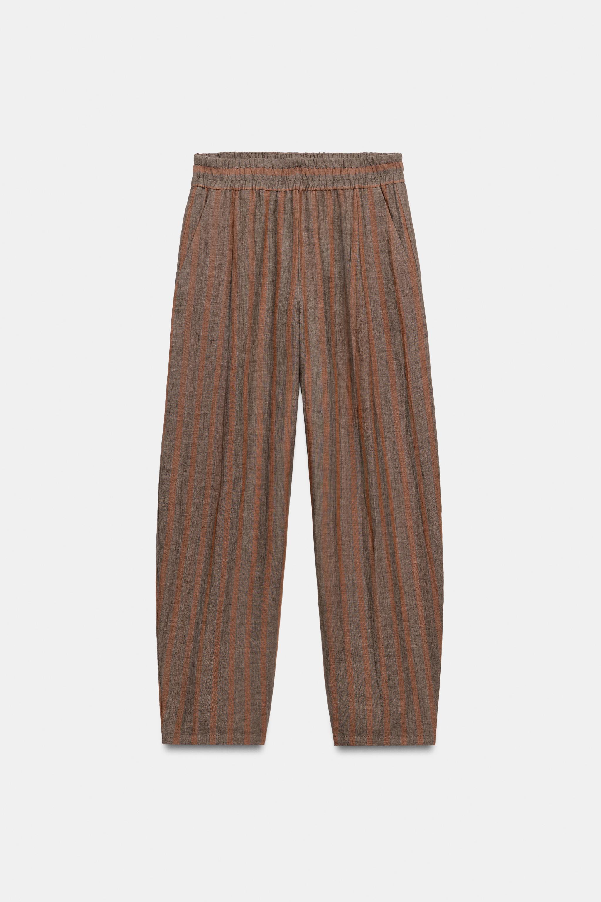 100% LINEN STRIPED PANTS