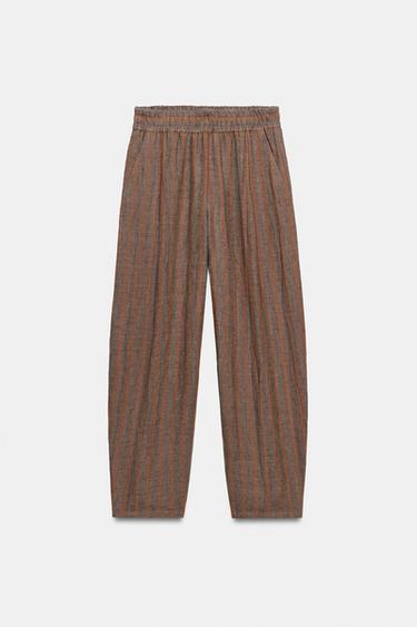 100% LINEN STRIPED TROUSERS - Brown Stripes by Zara - Image 4