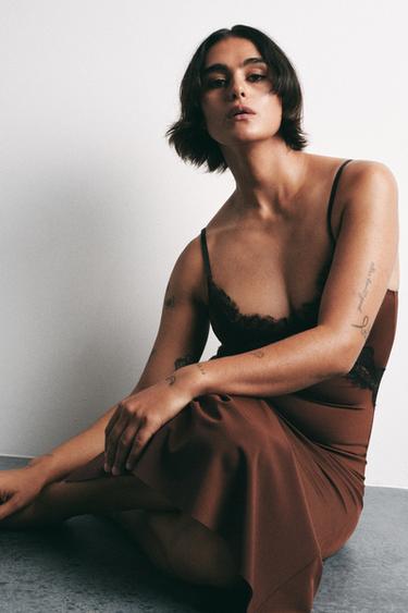 CONTRAST LACE DRESS - Brown by Zara - Image 4