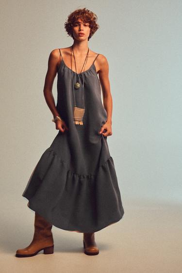 Zara FLOWY MIDI DRESS - Gray - Image 0
