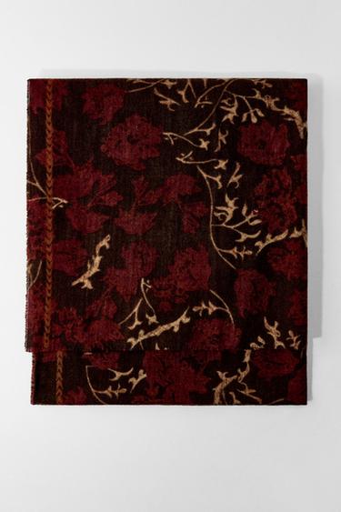 Zara FLORAL PRINT SCARF - Brown