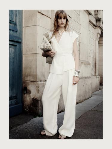 Zara Flowing pleated palazzo trousers - Oyster-white