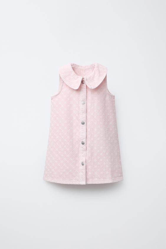 EMBROIDERED FLORAL TWILL DRESS