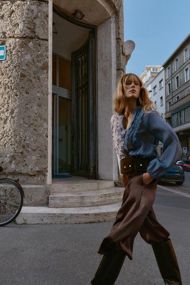 PANTALON BLOUSANT SATINÉ - Marron de Zara - Image 2