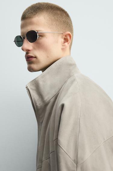 BLOUSON RELAXED FIT EN CUIR DAIM - Gris taupe de Zara - Image 5