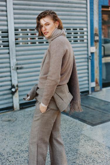 Zara CROPPED FLARE PANTS WITH WOOL ZW COLLECTION - taupe brown