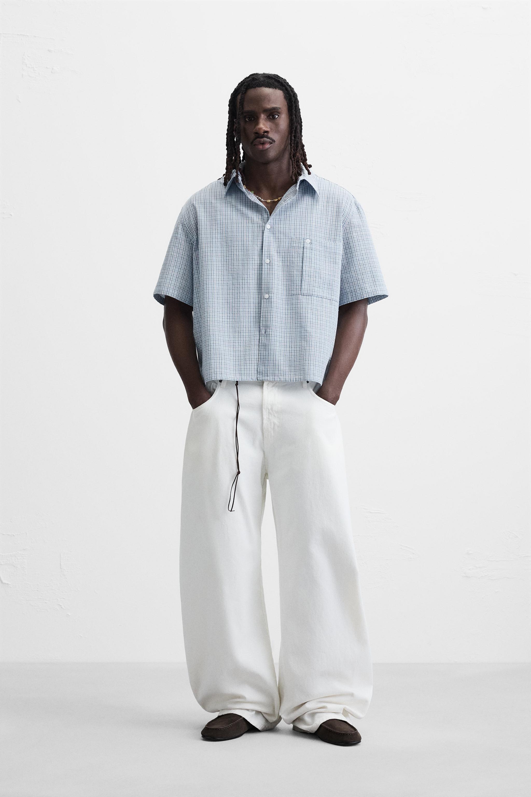 RELAXED FIT CHECK SHIRT - Sky blue | ZARA Georgia