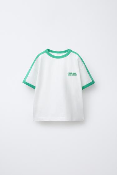 T-SHIRT À INSCRIPTION IMPRIMÉE EN RELIEF - Blanc / Vert de Zara