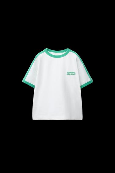 RAISED SLOGAN PRINT T-SHIRT - White / Green by Zara - Image 0