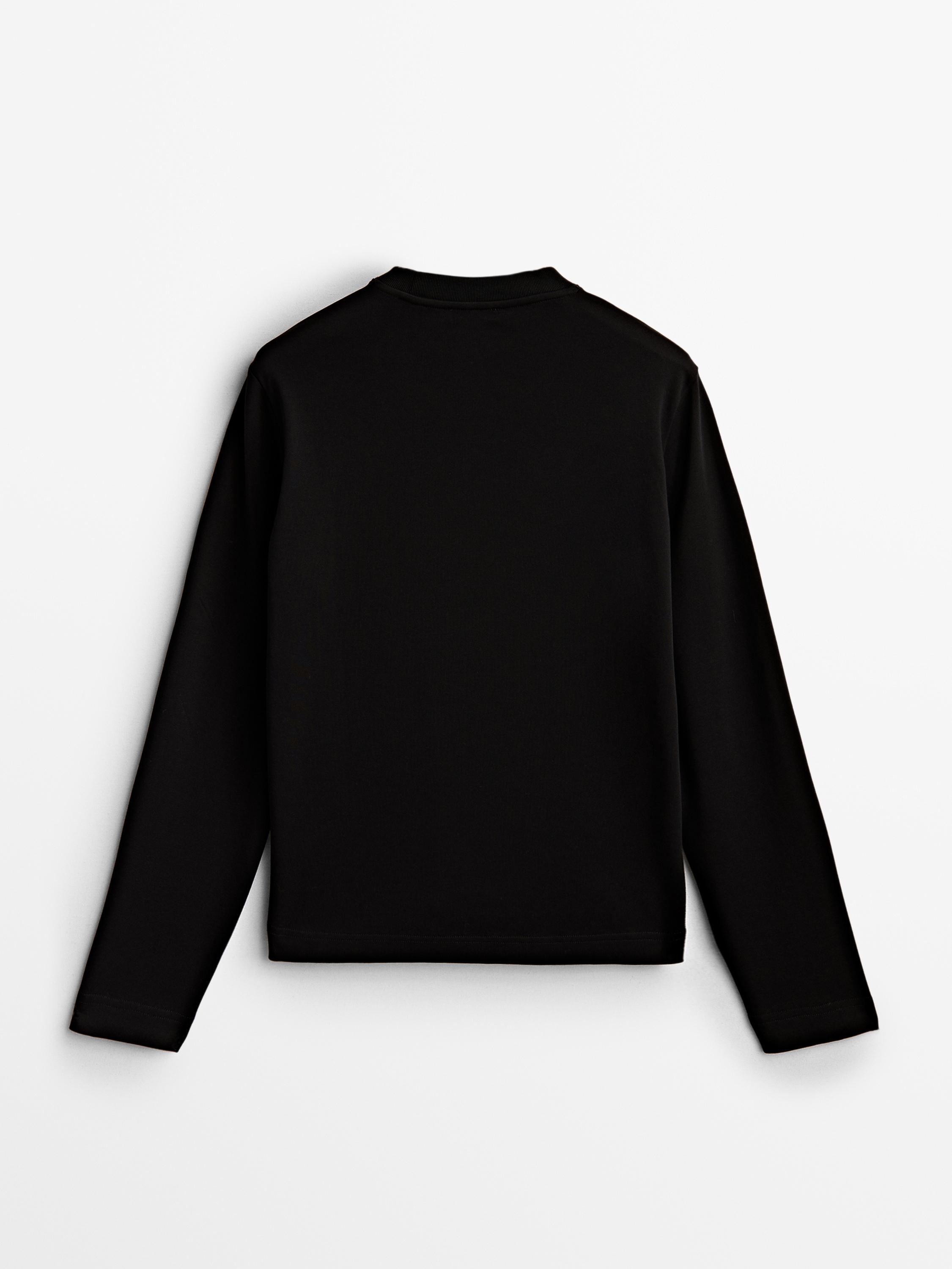Long sleeve cotton T-shirt - Black | ZARA United States