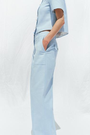 PANTALON DROIT BOUTON MÉTALLIQUE - Bleu ciel de Zara - Image 4