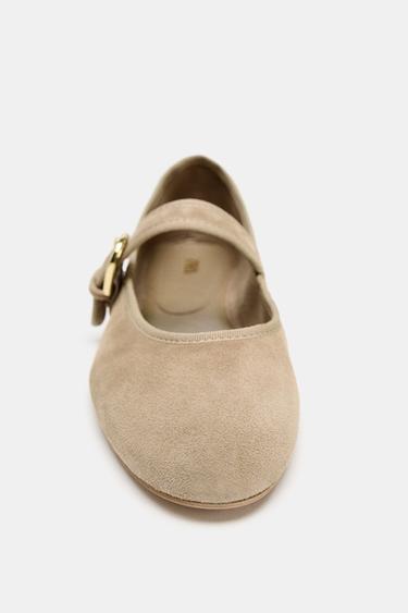 SUEDE STRAP BALLET FLATS - Sand Brown by Zara - Image 2