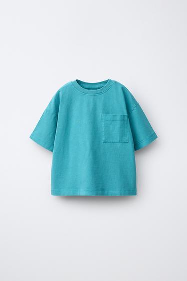 GARMENT-DYED T-SHIRT WITH POCKET - Blue by Zara