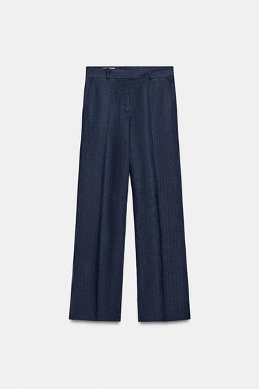 100% LINEN HERRINGBONE TROUSERS - Indigo by Zara - Image 4