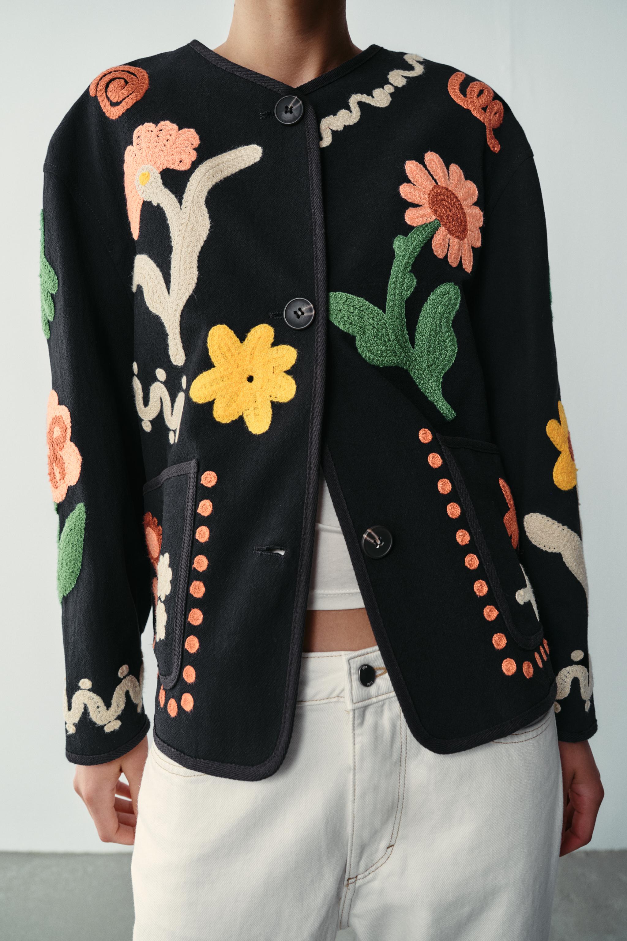 Женские куртки Zara FLORAL EMBROIDERED JACKET — фото 4