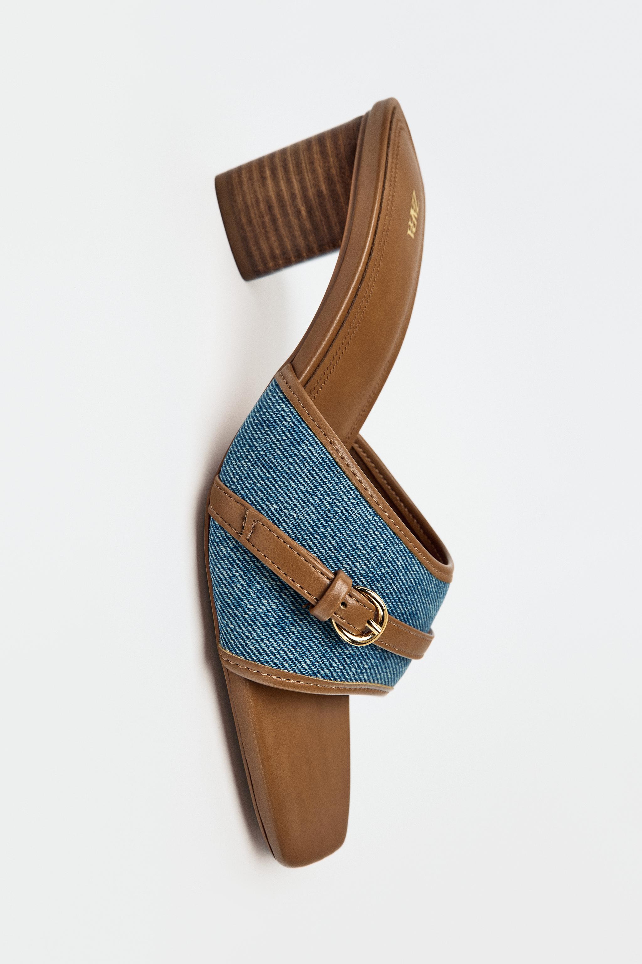 COMBINED DENIM HEELED SANDALS — Lavender Blue